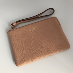 Coach Leather Corner Zip Wristlet Nude Pink NWT